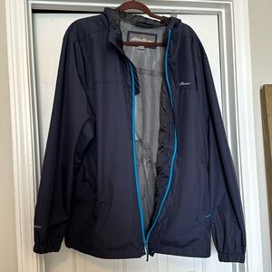 Eddie Bauer Weatheredge Men's Navy Blue Hooded Full Zip Jacket Size XL